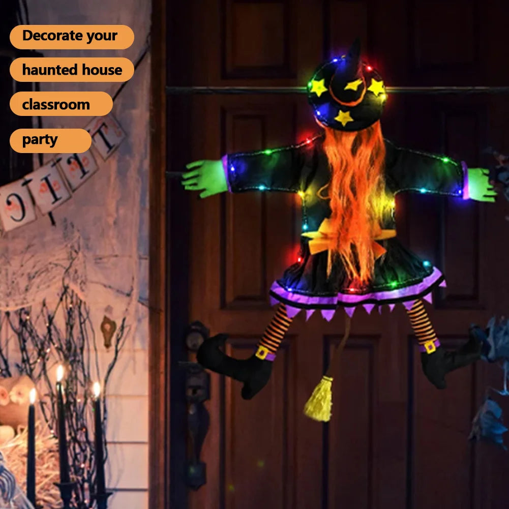 Halloween Crashing Witch Into Tree Outdoor Decoration With Light Flying Witch Lawn Patio Garden Decor