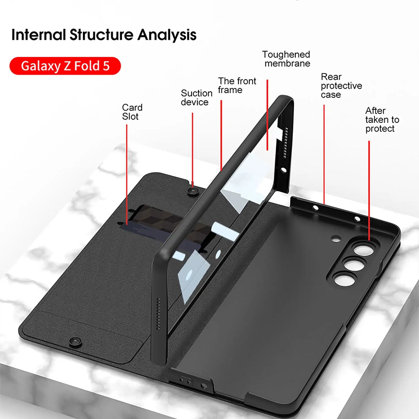 Clamshell Warrior Leather Case for Samsung Galaxy Z Fold 5 with Integrated Side Pen Slot Anti Fall Protection Cover