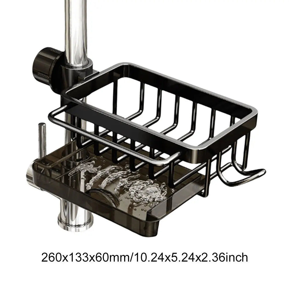 Kitchen Sink Faucet Organizer Detachable Sponge Holder Aluminum Dish Sponge Holder for Bathroom Scrubbers and Soap