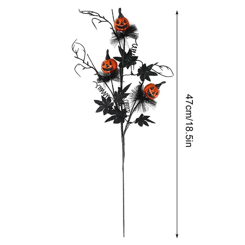 1/5/10pcs Halloween Branches Fake Twig with Maple Leaf Pumpkin Berries Flower Black Creepy Bouquet for Halloween Party Decor
