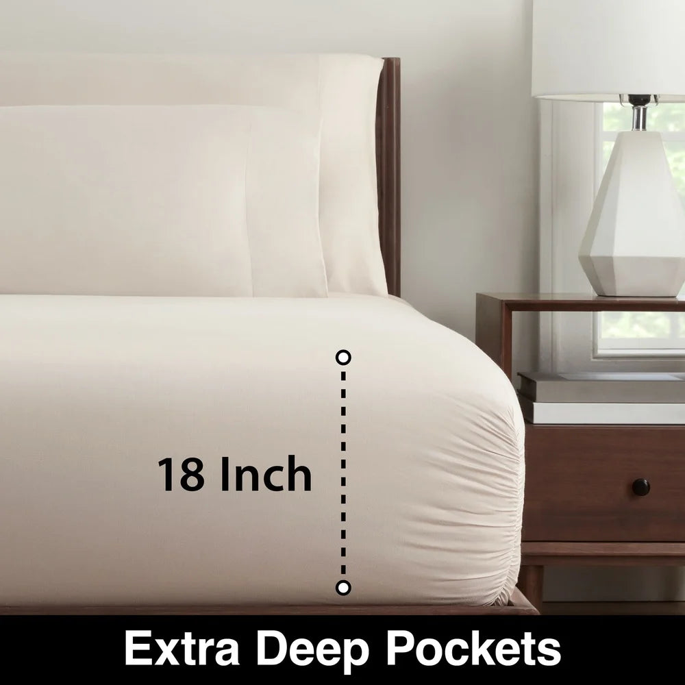 Soft Silky 4 Piece Queen Bed Sheet Set Bamboo Rayon Moisture Wicking Sateen Breathable Machine Washable Durable Gift