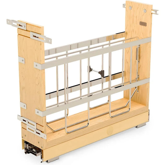 Rev A Shelf 5 Inch Pullout Wooden Bakeware Organizer Shelf for Base Kitchen Cabinets with Soft Close and 100 Pound Ball Bearings 447 B