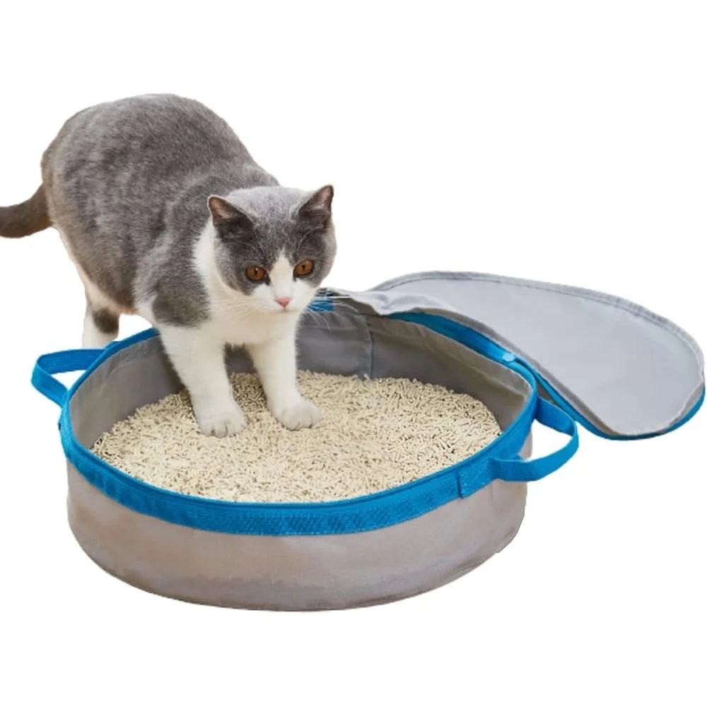 Portable Litter Box with Zipper Lid Lightweight Travel Cat Bathroom Easy Clean Collapsible Sturdy Waterproof Convenient Pet Accessory