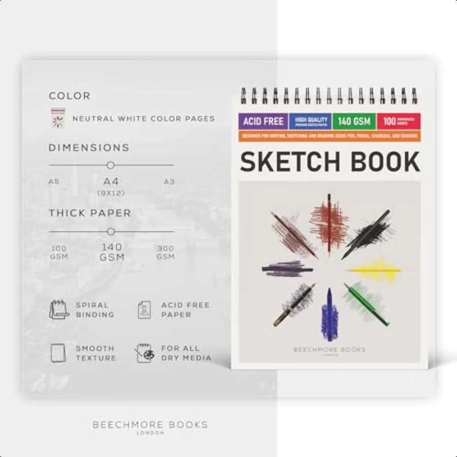 9x12 Spiral Sketchbook 140 GSM AcidFree Paper 100 Perforated Pages A4 Art Sketch Pad for Drawing Sketching Artists Adults