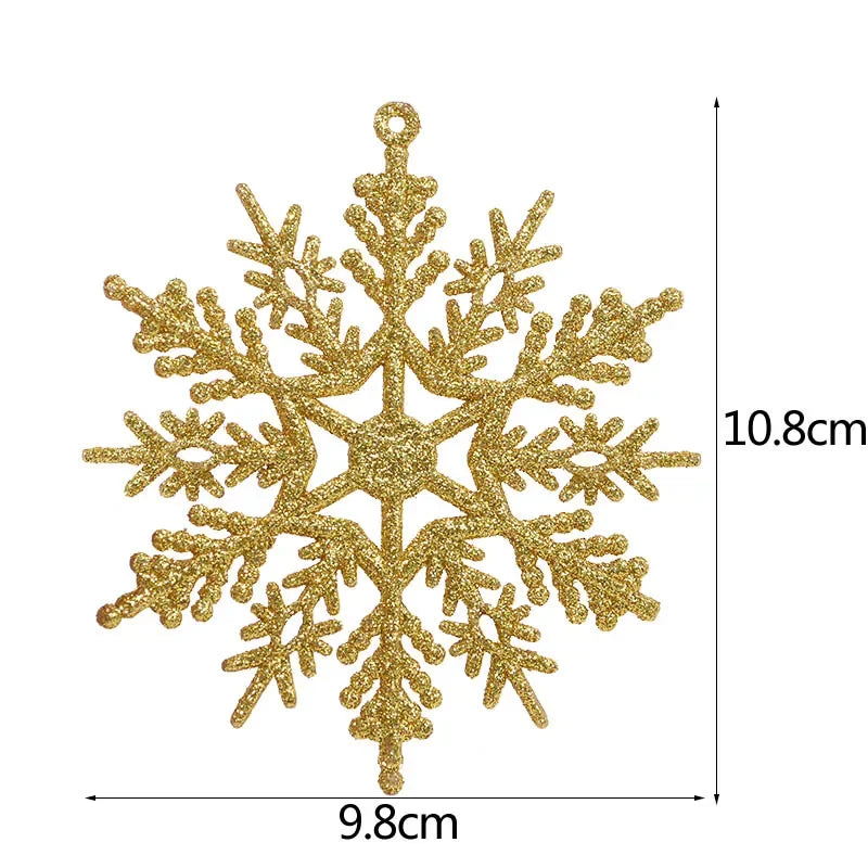 12pcs 10cm Gold Powder Plastic Snowflake Party Supplies Winter Decor Ornaments Christmas Tree Decorations for Home Snow
