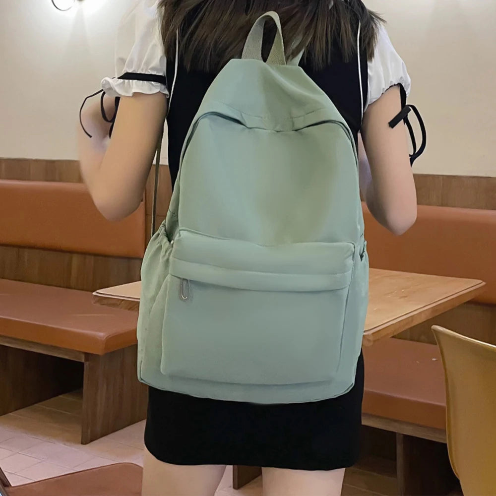 Forest Style Versatile Simple Solid Color Backpack, Fashionable Casual Backpack, College Student Backpack