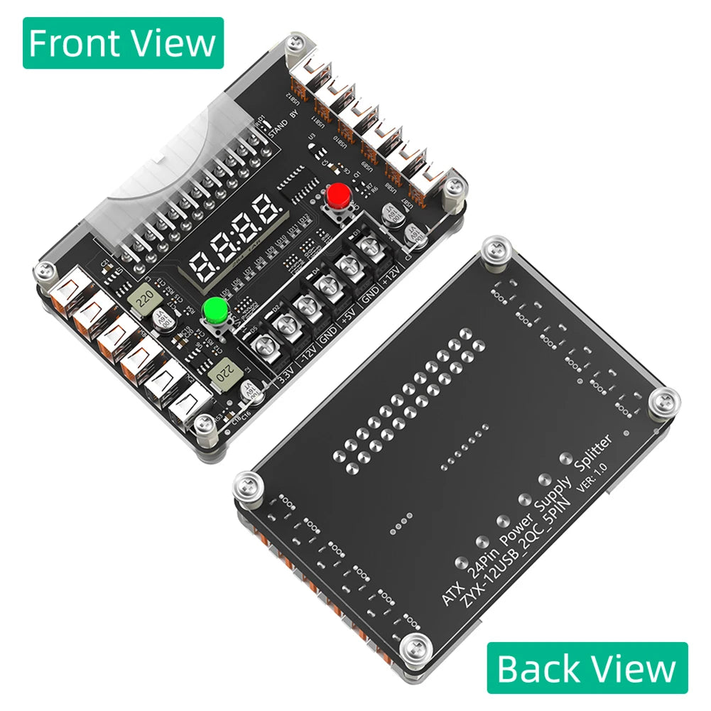12 Ports USB 3A 3.3V 5V 12V ATX Power Breakout Board Module for Computer PC