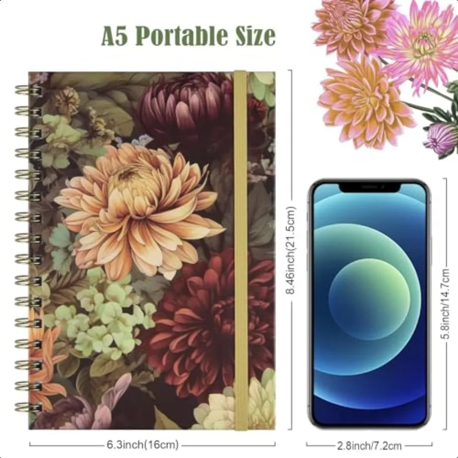 Spiral Notebook 4 Pack A5 Lined Journal for Women Hardcover Spiral Journal with 2 Pockets College Ruled Notebooks Cute Notebook