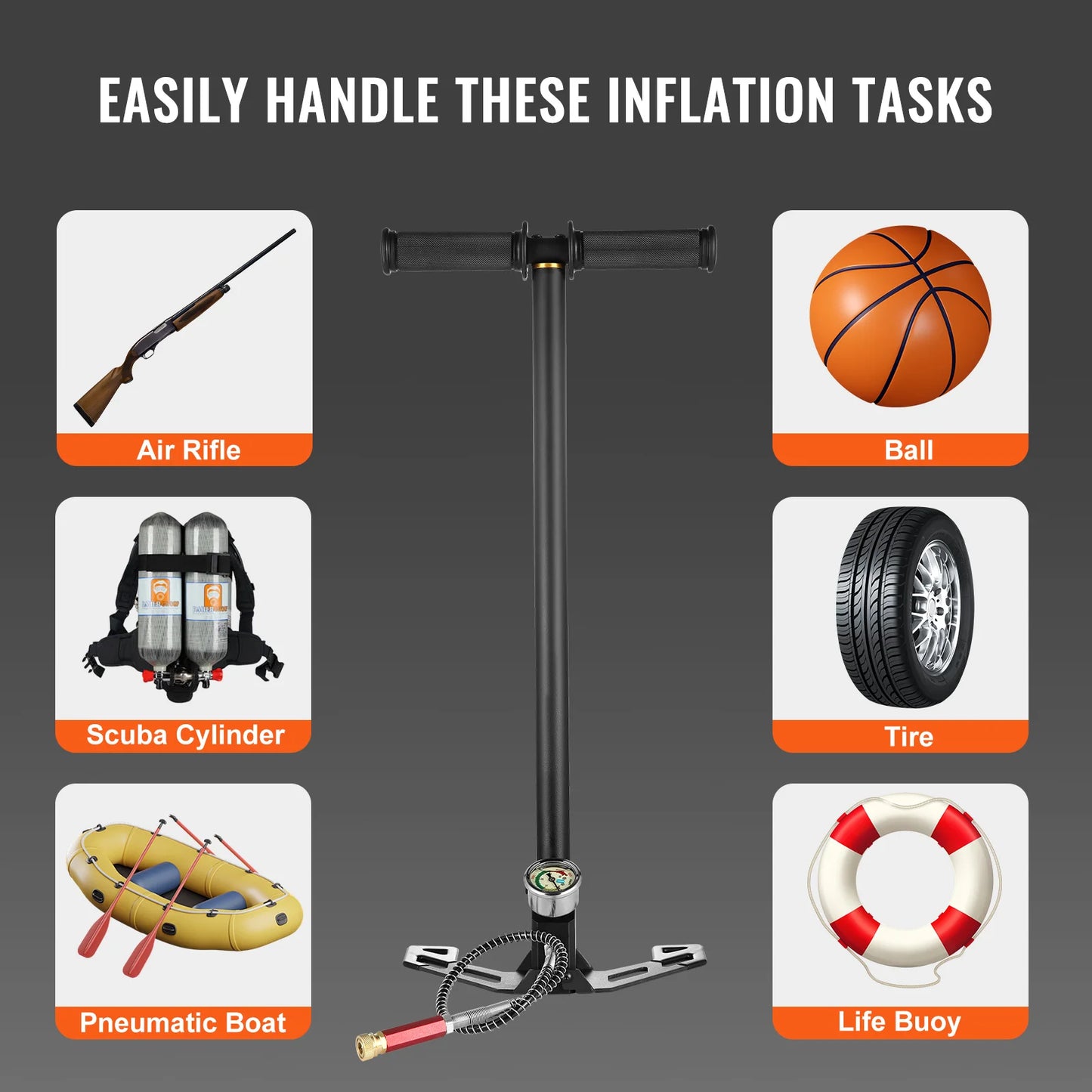 VEVOR 3 Stage PCP Pump 30MPa 4500PSI With Pressure Gauge Air Hand Stirrup Pump for Pistols Rifles Air Guns Car Bicycle Hunting