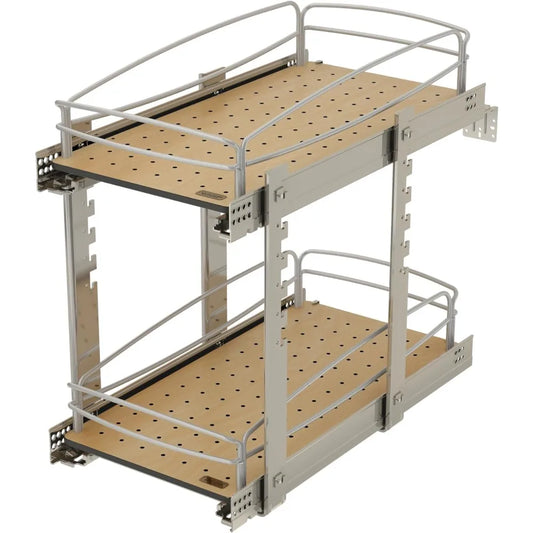 Rev A Shelf 2 Tier Pull Out Kitchen Cabinet Storage Organizer with Solid Bottom and Undermount Soft Close Full Extension Slides