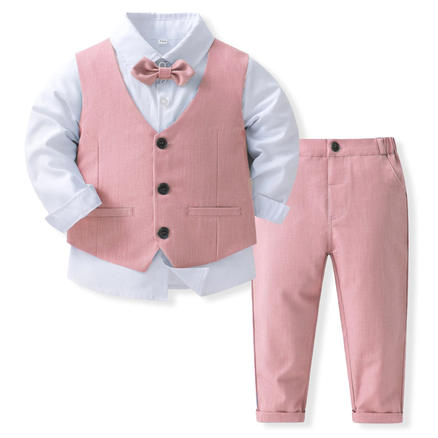 Gentleman Outfits Birthday Costume for Boy Children Spring Autumn Boutique Clothing Set Solid Vest Suit Kids Cotton Formal Wears