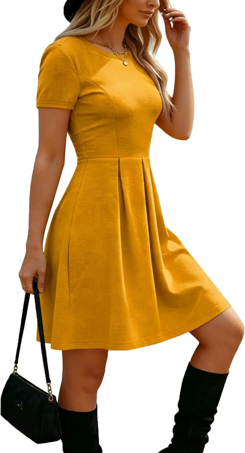 Red A-Line Short Sleeve Dress with Pockets for Women, Summer Party Church Bridesmaid Graduation Occasion