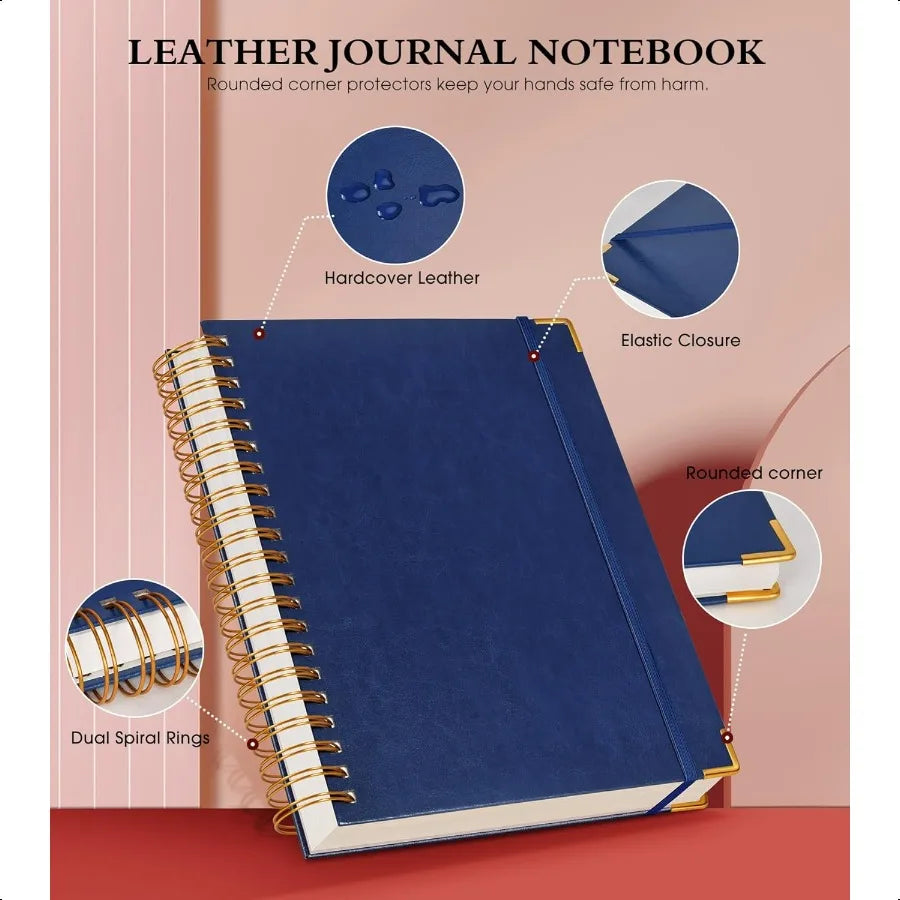 Spiral Notebook Journal 8.5 x 11 300 Pages Hardcover Leather Lined Journals for Women Men A4 Large College Ruled Notebooks with