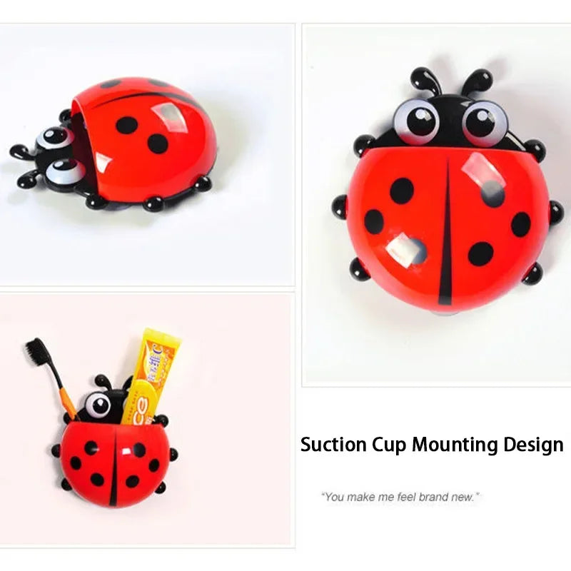 Cute Suction Cup Ladybug Toothbrush Holder Creative Seven-Star Design Children's Bathroom Accessories