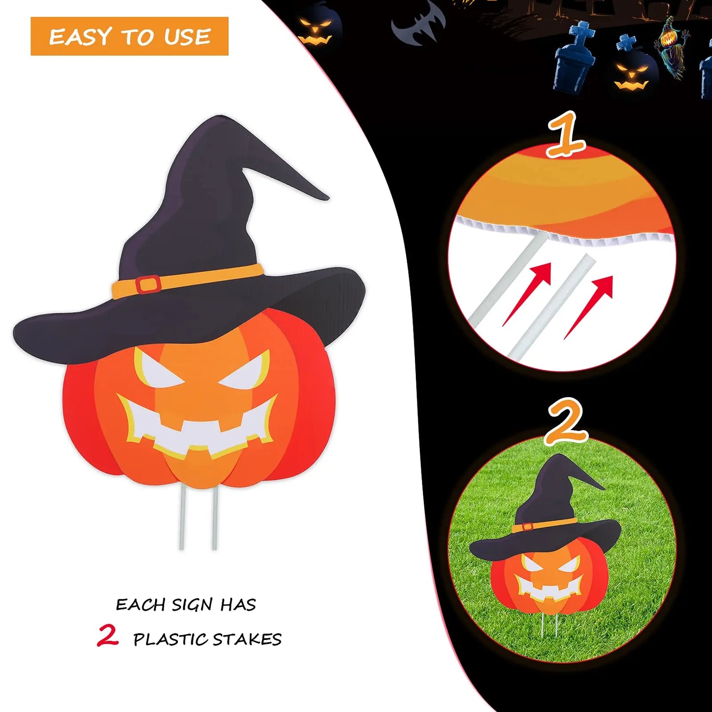 Halloween Yard Signs 8 Pack Pumpkin Skeleton Ghost Decor Outdoor Lawn Garden Stake Decorations