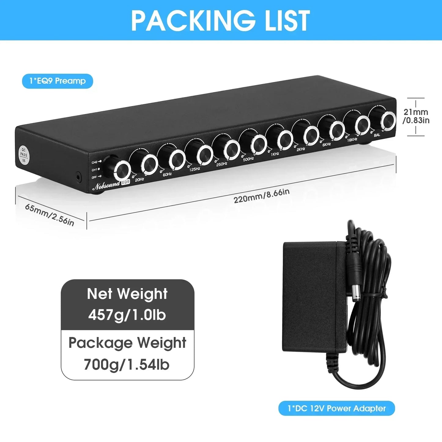 Nobsound Hifi EQ9 9-Band Stereo Equalizer Preamp Analog Audio Processor for Home and Car