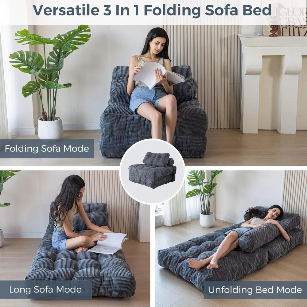 Folding Sofa Bed,  Sleeper Chair w/Pillow Mattress w/ Back Support, Portable Fold Out Chair Bed Comfy Floor Sofa Lounge