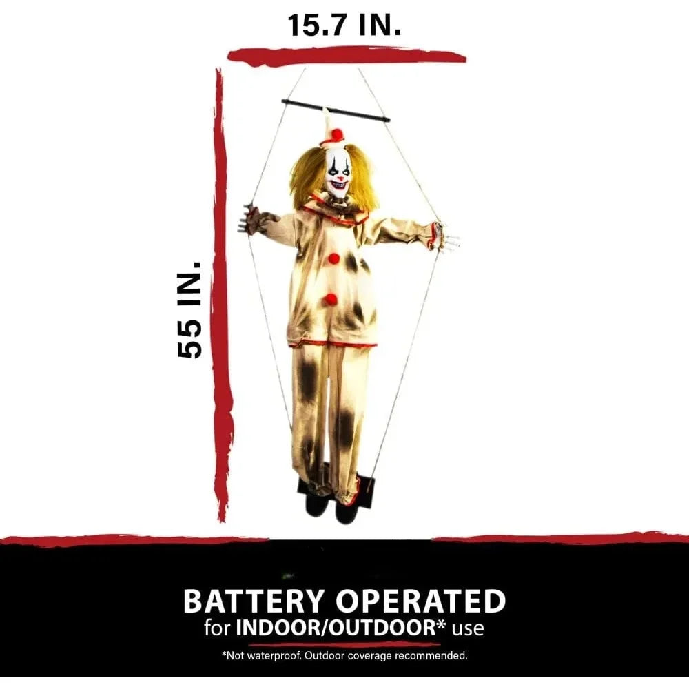 Scary Swinging Talking Clown Halloween Animatronic with Touch Activated Lights and Sounds for Outdoor Decorations