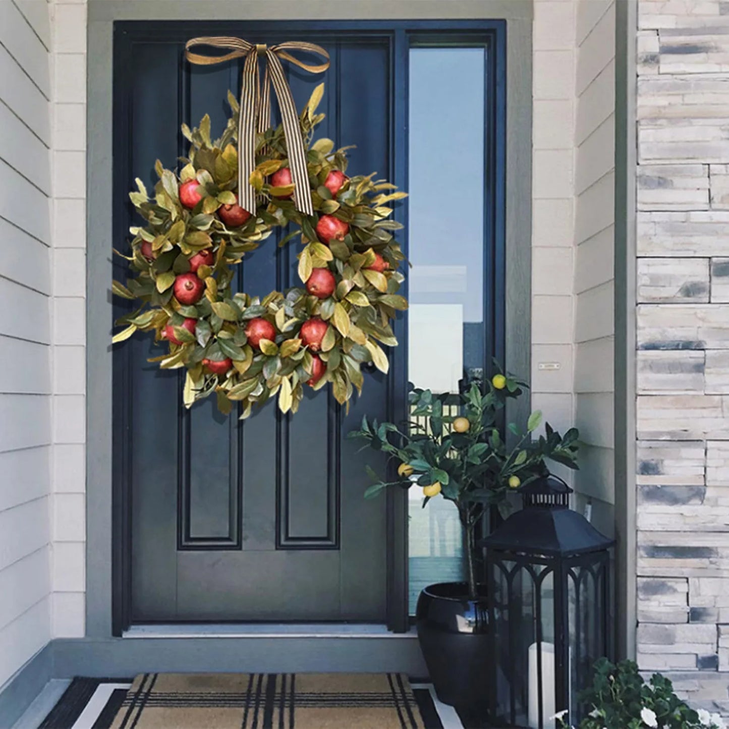 Wreaths For Front Door Simulation Green Plants Wreath Spring Front Door Wreath With Welcome Sign For Farmhouse Porch Home Wall