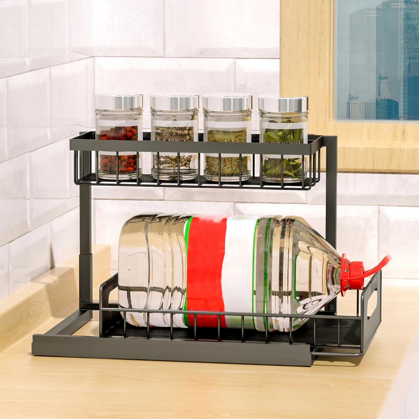 Under Sink Organizers and Storage Two Tier Slide Out Kitchen Cabinet Organizer Sturdy Metal Bathroom Cabinet Organizer