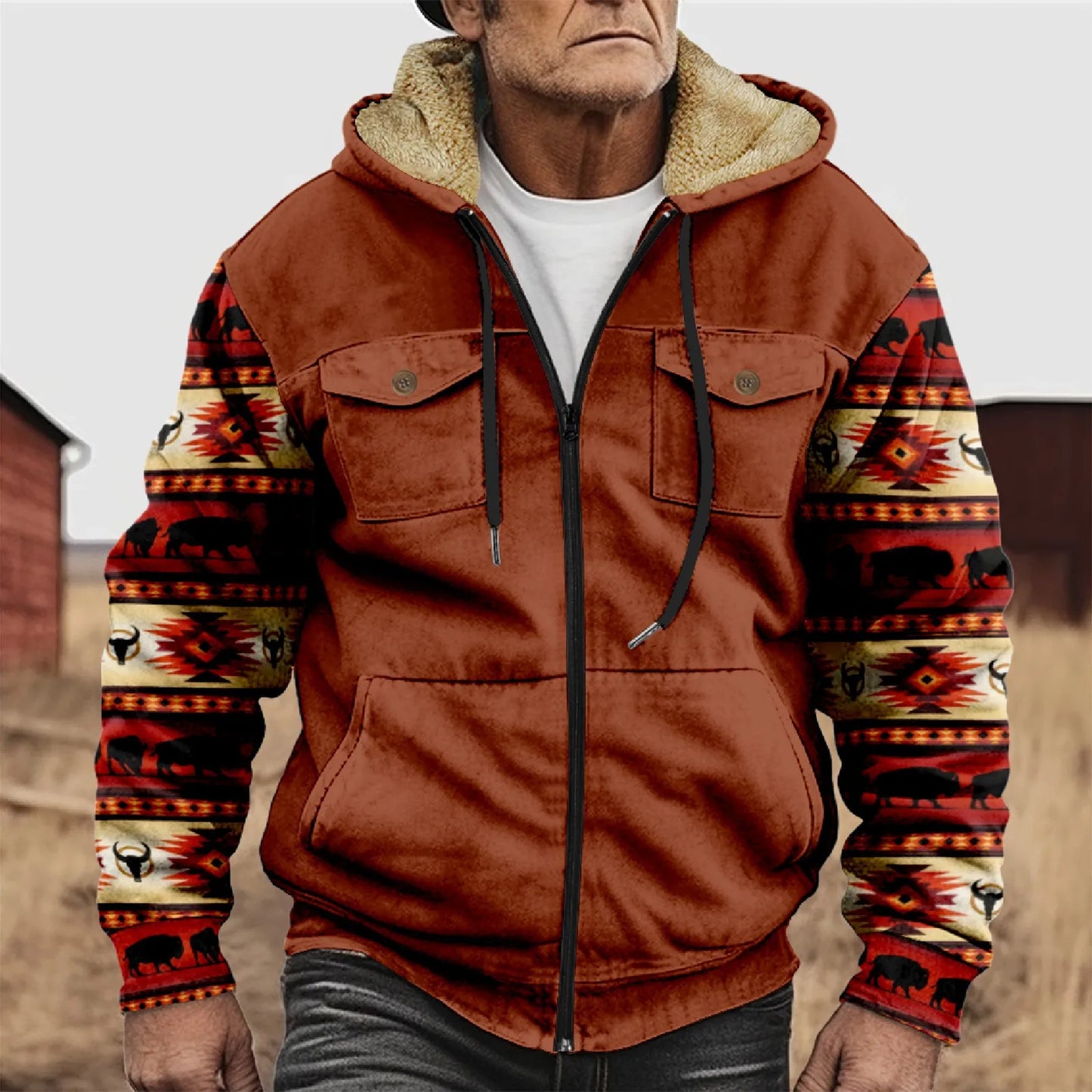 Winter Hooded Jacket Men Loose Thickened Double Pocket Jacket Warm Comfort Outdoor Multiple Colors Casual Clothes Jacket