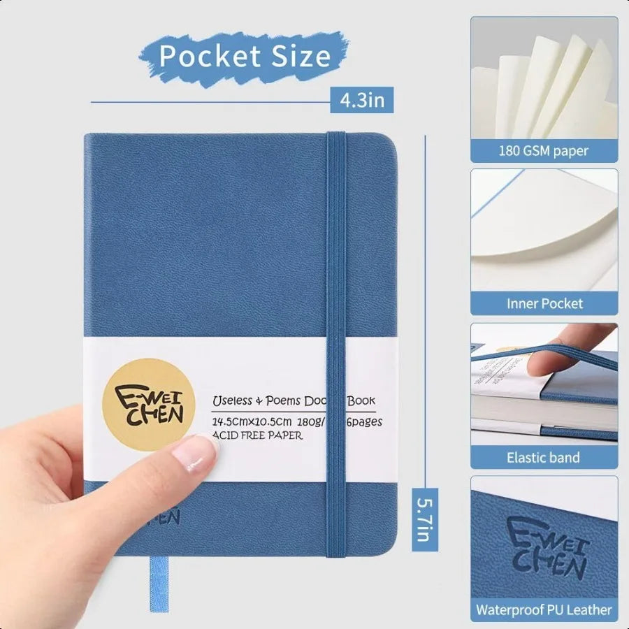 Small Blank Notebook 96Pages Hardcover Sketch Book for Drawing 5.7x4.1 Pocket Journal Notebook for Travel 180gsm Thick Paper Di