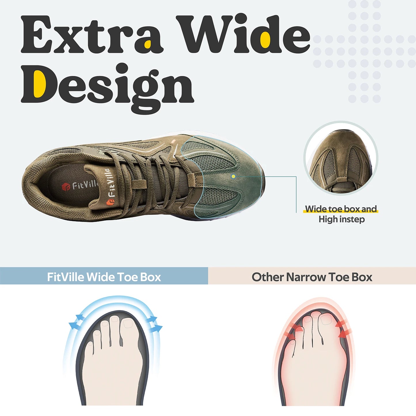FitVille Men's Walking Shoes Extra Wide Lightweight Sneakers for Flat Feet Arch Fit Heel Pain Relief Non-Slip Running Shoes
