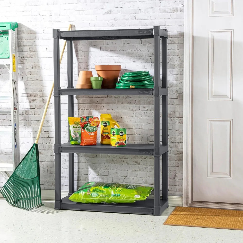 4 Pack Heavy Duty 4 Shelf Unit Plastic Organizer Rack for Kitchen and Bathroom Storage
