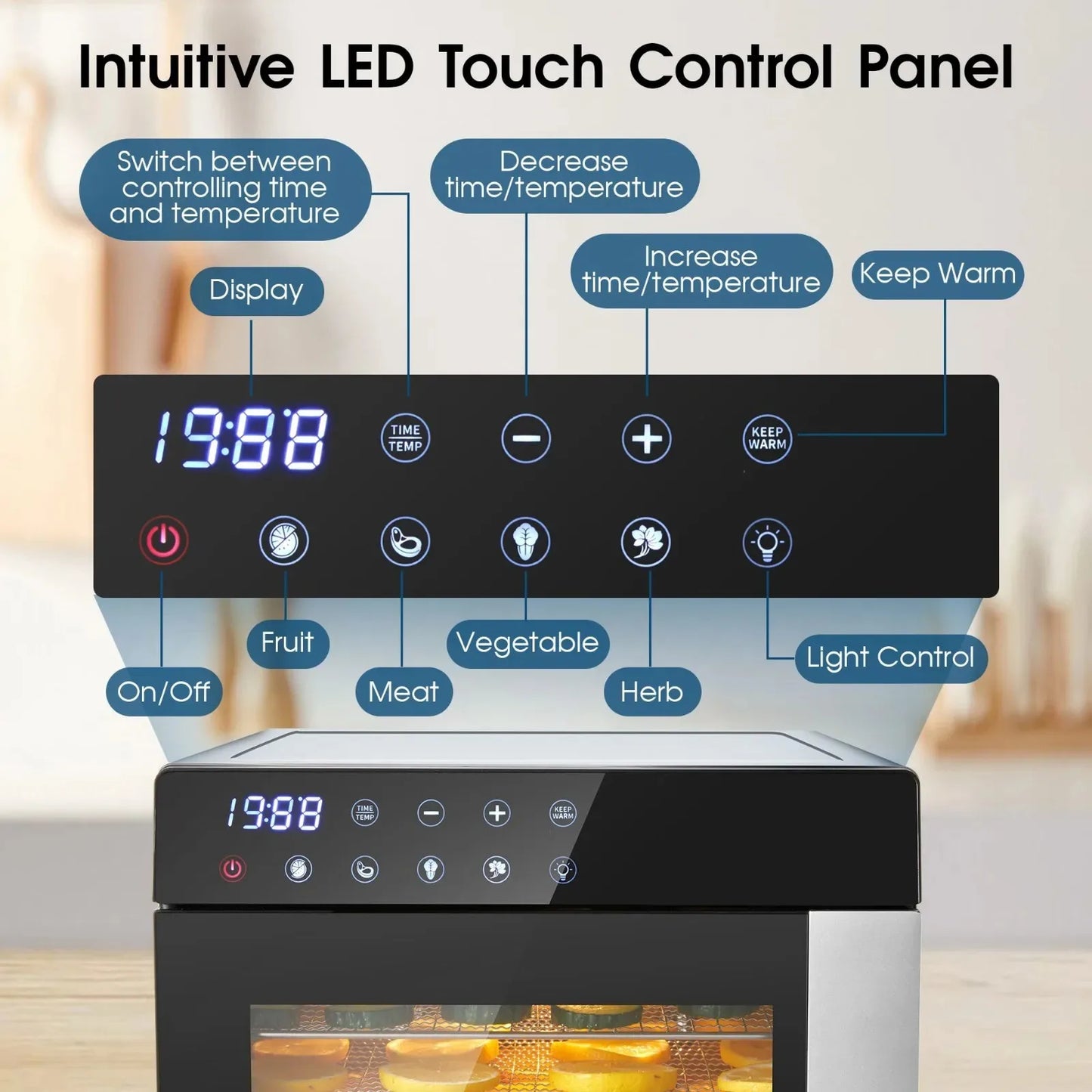 8 Tray Stainless Steel Food Dehydrator 600W with 4 Presets and Digital Timer for Jerky Fruit Herbs Dishwasher Safe BPA Free