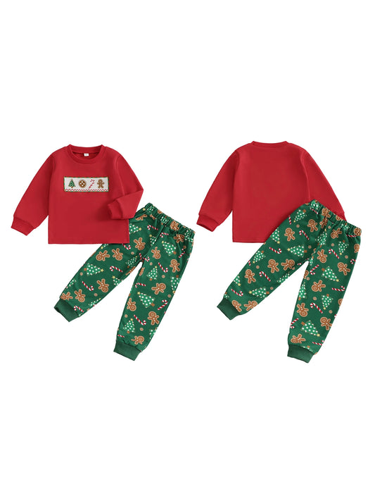 Cute Infant Holiday Clothes Santa Claus Applique Sweater Plaid Pants 2 Piece Set for Christmas Party