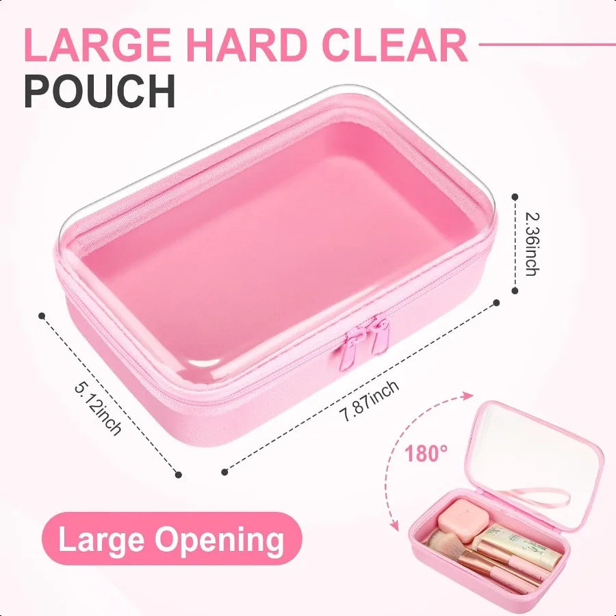 4 Pcs Clear Hard Plastic Zipper Pouches Pencil Case Hard Shell Plastic Case Large Transparent Pencil Box Portable Travel Organi