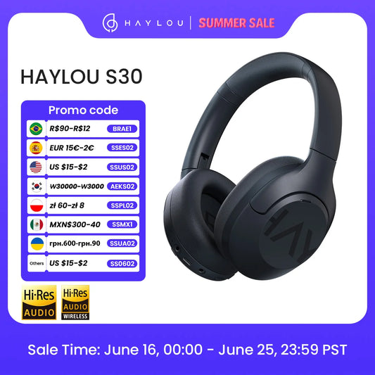 Haylou S30 Wireless Bluetooth 5.4 Headphones with 43dB Adaptive Noise Cancelling and 80H Playtime