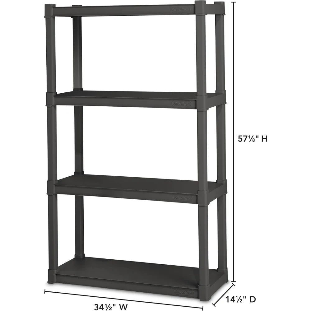 4 Pack Heavy Duty 4 Shelf Unit Plastic Organizer Rack for Kitchen and Bathroom Storage