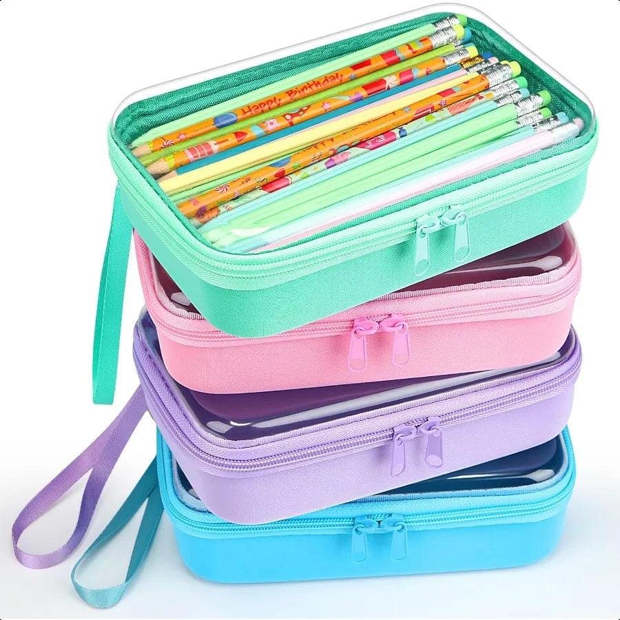 4 Pcs Clear Hard Plastic Zipper Pouches Pencil Case Hard Shell Plastic Case Large Transparent Pencil Box Portable Travel Organi