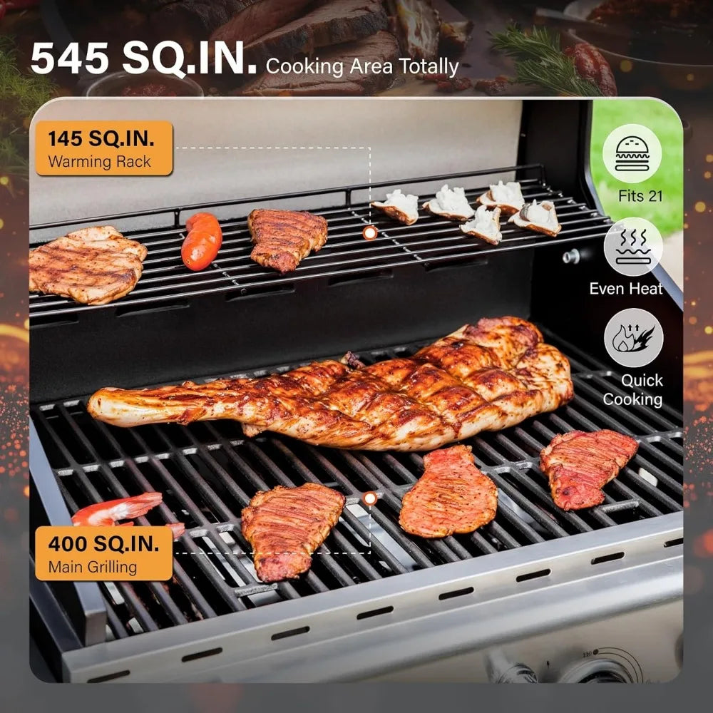 Sophia and William 4 Burner Propane Gas Grill Stainless Steel BBQ Grill with Side Burner and Porcelain Enameled Cast Iron Grates 42