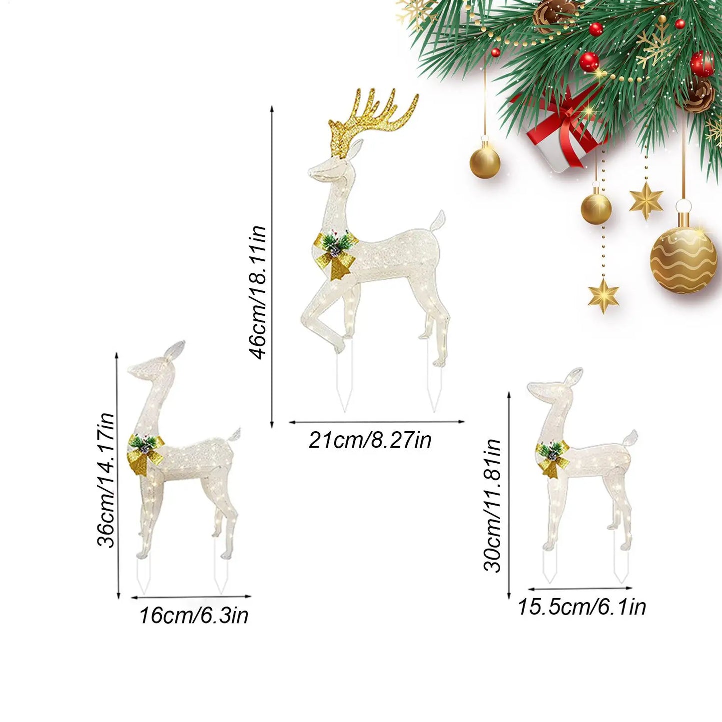 Christmas Reindeer Stake Light 3-Piece Seasonal LED Yard Decor Light Up Reindeer Stake Decoration For Yard Garden Pathway Patio