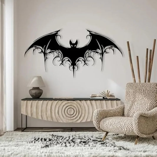Majestic Bat Metal Wall Art Giant Bat Metal Wall Decor Gothic Home Decor Scary Halloween Decoration for Outdoor Halloween Bat Wall Hanging