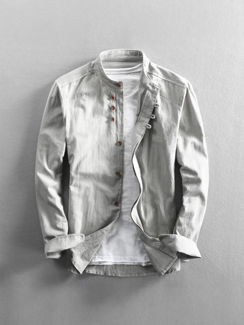 Casual Linen Men's Shirt Gentleman Style Stand Collar Spring New Arrival Wish Cotton Linen Shirt Comfortable Loose Fit Long S...