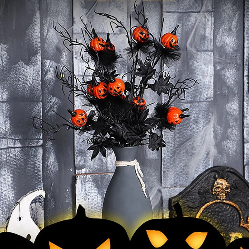 1 5 10 Pcs Halloween Branches Fake Twig with Maple Leaf Pumpkin Berries Flower Black Creepy Bouquet for Halloween Party Decor
