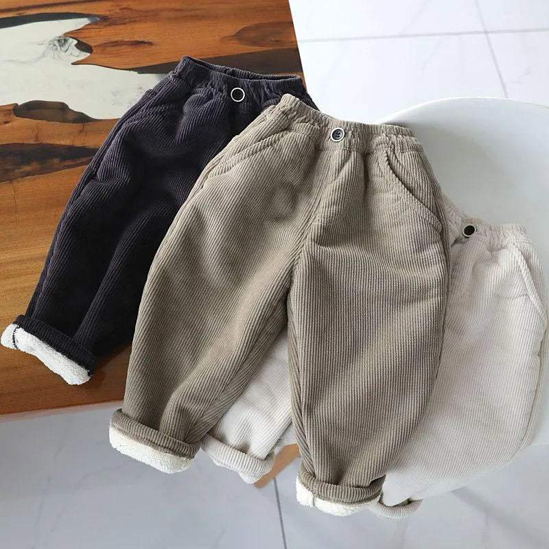 2024 Winter Baby Warm Pants Autumn Winter Padded Corduroy Boy's Pants Cotton Patch Leisure Radish Pants Casual Girl's Boy Pant