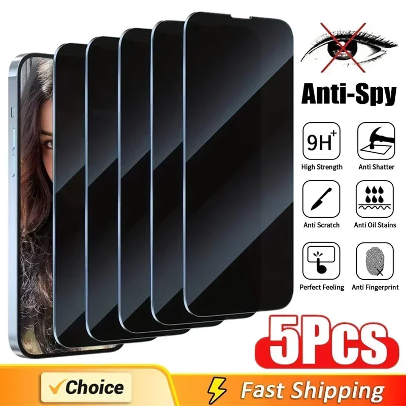 5 Pcs Full Cover Privacy Screen Protector For iPhone 16 11 12 13 14 Pro Max Mini 8K Anti Spy Glass For iPhone 15 Pro XR X XS Max