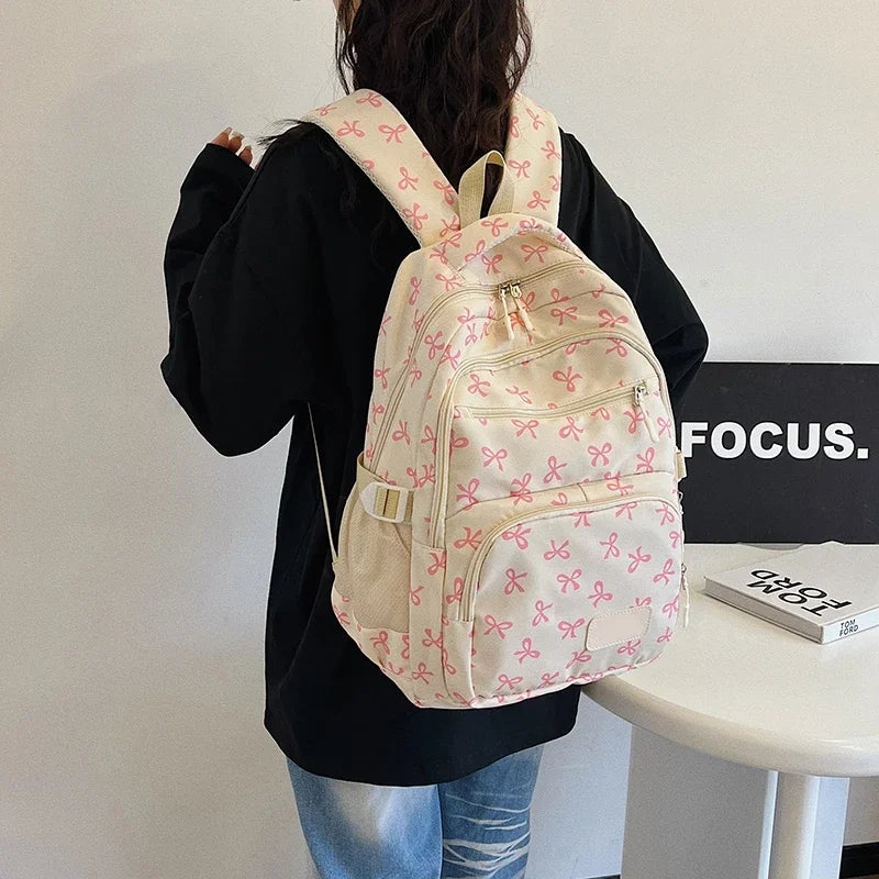 3PCS Kawaii Backpack Bow Print Student Bookbag with Purse Crossbody Bag Cute Laptop Backpack Fashion Large Capacity School Bag