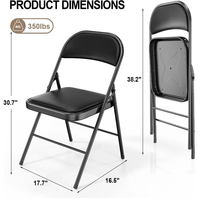 VINGLI 10 Pack Folding Chairs with Padded Seats Metal Frame with PU Leather Seat and Back 350 lbs Capacity Black