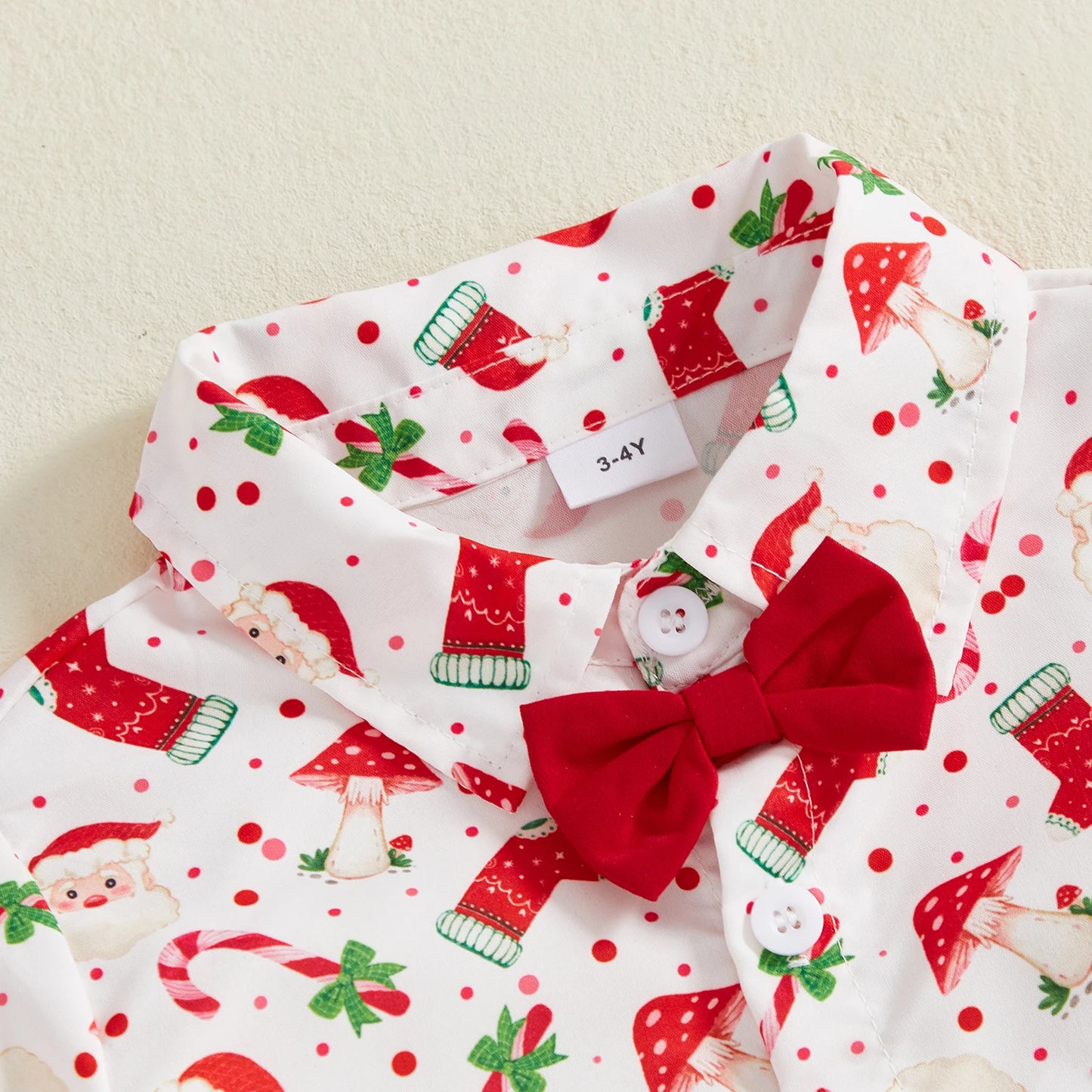 Toddler Baby Boys Clothes Set Christmas Gingerbread Pattern Long Sleeve Lapel Shirt Solid Color Overalls Pants 2Pcs Outfits