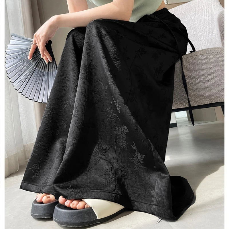 Casual Loose Satin Women's Wide Leg Pants 2025 New High Waist Spring Summer Lace-up Solid High Waist Straight Trousers for Women