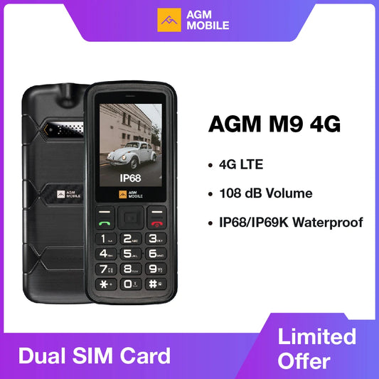 AGM M9 4G Feature Phone 2.4" Screen Russian Or English Keyboard Dual SIM Large Button Big Battery Elderly Waterproof Cellphone