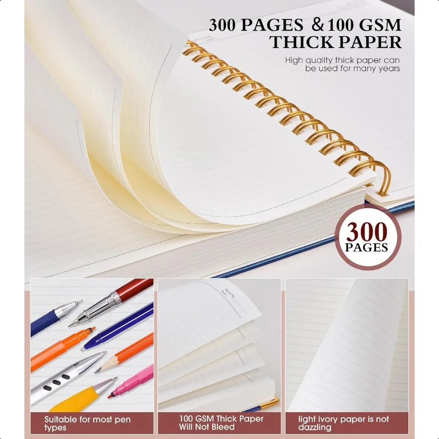 Spiral Notebook Journal 8.5 x 11 300 Pages Hardcover Leather Lined Journals for Women Men A4 Large College Ruled Notebooks with