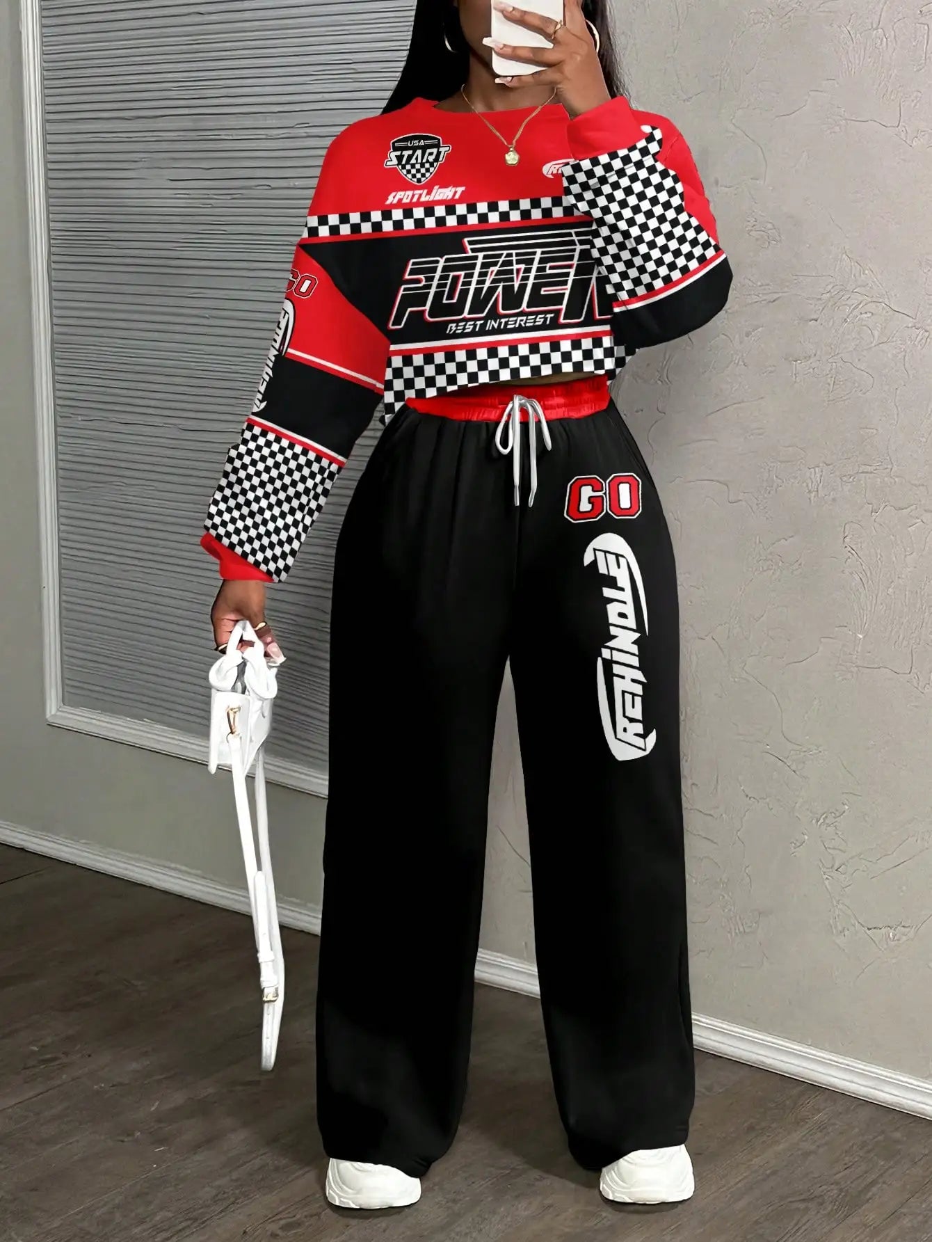 Slaydiva Casual Sports Street Style Women's Loose Fit 2 Pieces Set With Eagle, Number 23, Star And Letter Graphic,