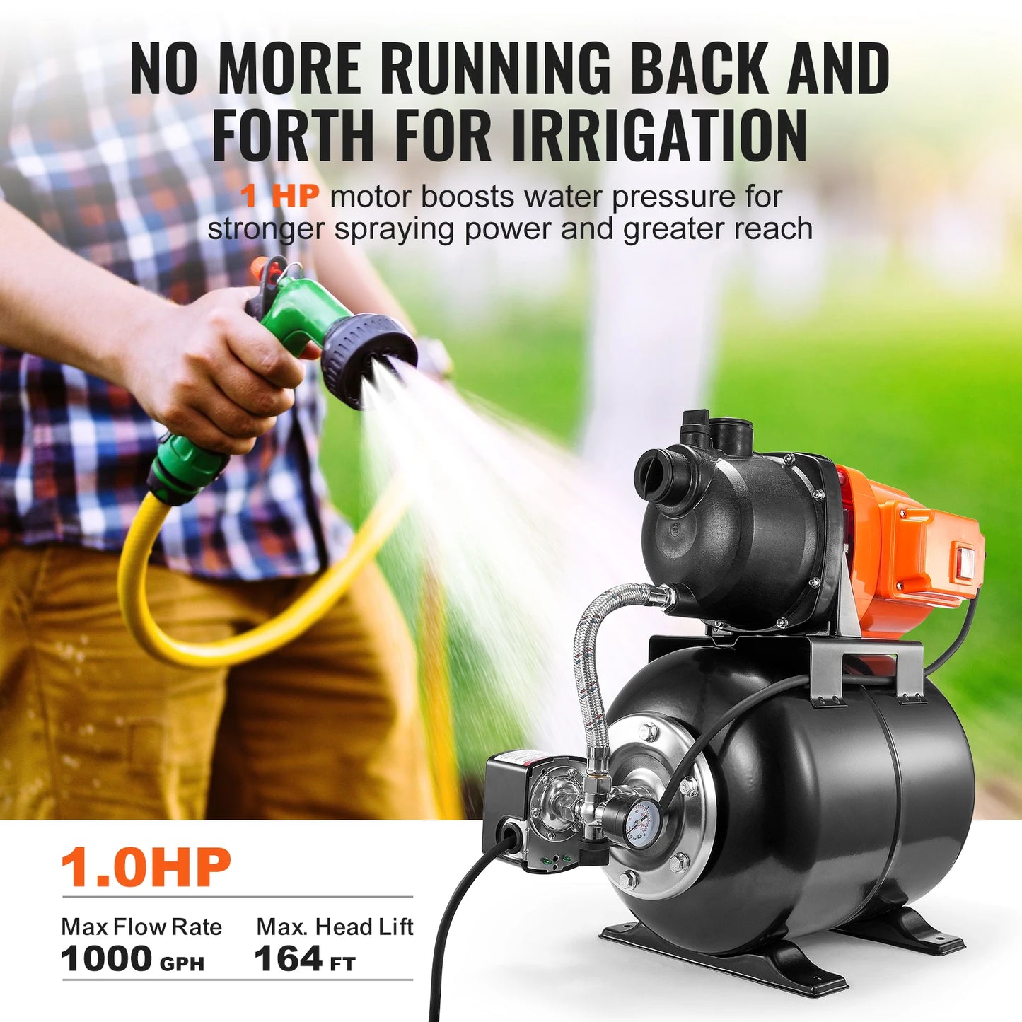 SucceBuy 1 HP Shallow Well Pump with Pressure Tank 1000 GPH 5 Gallon Tank Automatic Irrigation Water Booster Pump for Home Garden