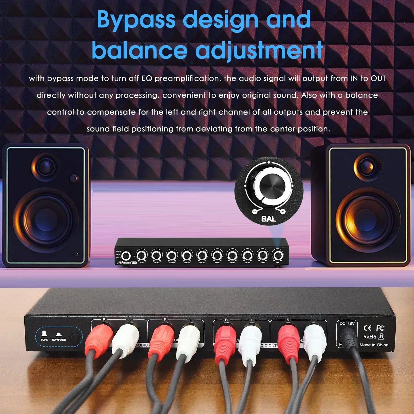 Nobsound Hifi EQ9 9-Band Stereo Equalizer Preamp Analog Audio Processor for Home and Car